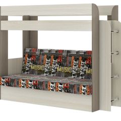 Кровать 2-х ярусная с диваном Карамель 75 (Музыка) Ясень шимо светлый/темный в Серове - serov.mebel24.online | фото