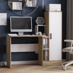 Стол компьютерный СКМ-2 ЛДСП Белый/Дуб сонома в Серове - serov.mebel24.online | фото