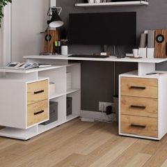 Стол компьютерный угловой СКМУ-3 Белый/Дуб крафт золотой в Серове - serov.mebel24.online | фото