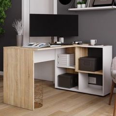 Стол компьютерный угловой СКМУ-4 Белый/Дуб сонома в Серове - serov.mebel24.online | фото