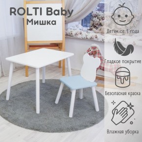 Детский комплект стол и стул «Мишка» Rolti Baby  (голубая столешница/голубое сиденье/белые ножки) в Серове - serov.mebel24.online | фото