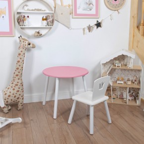 Комплект детский стол КРУГЛЫЙ и стул КОРОНА ROLTI Baby (розовая столешница/белое сиденье/белые ножки) в Серове - serov.mebel24.online | фото