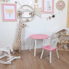 Комплект детский стол КРУГЛЫЙ и стул КОРОНА ROLTI Baby (розовая столешница/розовое сиденье/белые ножки) в Серове - serov.mebel24.online | фото