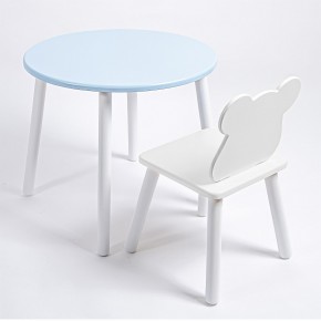 Комплект детский стол КРУГЛЫЙ и стул МИШКА ROLTI Baby (голубая столешница/белое сиденье/белые ножки) в Серове - serov.mebel24.online | фото