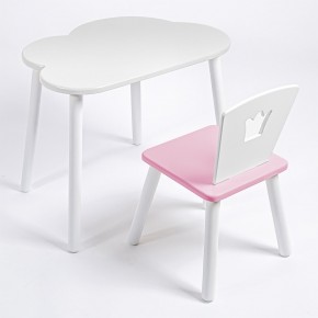 Комплект детский стол ОБЛАЧКО и стул КОРОНА ROLTI Baby (белая столешница/розовое сиденье/белые ножки) в Серове - serov.mebel24.online | фото
