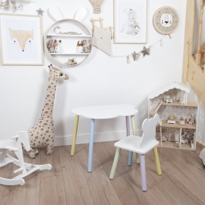 Комплект детский стол ОБЛАЧКО и стул МИШКА ROLTI Baby (белая столешница/белое сиденье/цветные ножки) в Серове - serov.mebel24.online | фото