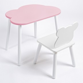 Комплект детский стол ОБЛАЧКО и стул МИШКА ROLTI Baby (розовая столешница/белое сиденье/белые ножки) в Серове - serov.mebel24.online | фото
