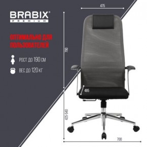 Кресло офисное BRABIX PREMIUM "Ultimate EX-801" хром, плотная двойная сетка Х2, черное/серое, 532918 в Серове - serov.mebel24.online | фото 5