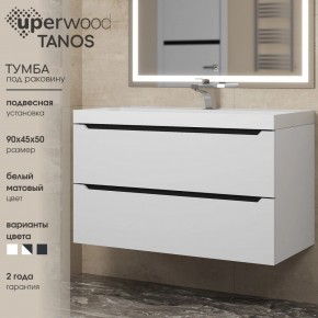 Тумба под раковину Uperwood Tanos 90 см, подвесная, белая/графит в Серове - serov.mebel24.online | фото 3
