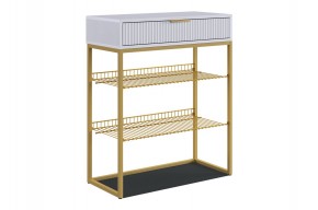 ВЕЛЬВЕТ Обувница (белое дерево/белый матовый/золото) в Серове - serov.mebel24.online | фото